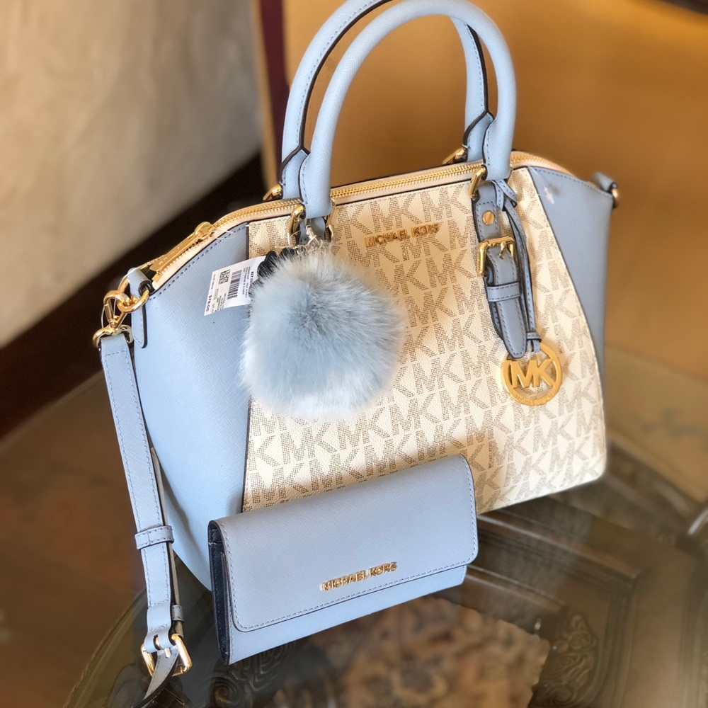 NWT Michael Kors LG Ciara Handbag&wallet&pom pom - Picture 2 of 8